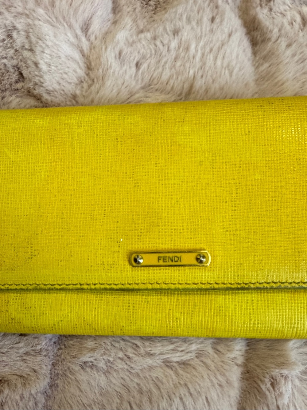 Fendi Bright Yellow Leather Fold-Over Wallet with Gold Plaque